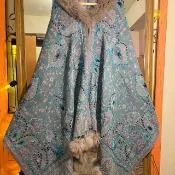 喜迎瑤 尼泊爾 克什米爾 水煮羊毛 手工 刺繡 狐狸毛領 披肩 圍巾