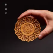 協貿國際日用品生活7館 鏤空透雕纏枝紋黃楊木杯墊 小葉黃楊杯托茶托隔熱墊茶墊 功夫茶具