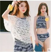 情侶泳裝╭☆°來福艾妮＊大象圖騰四件式情侶泳衣有加大碼鋼圈比基尼溫泉泳裝男泳褲沙灘褲，女生1200元