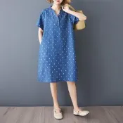 [韓國K.W.]韓國空運薄丹寧粉色綁脖寬鬆牛仔拼接背心洋裝(小香風/輕量涼感/背心裙/休閒/日系/通勤/渡假)