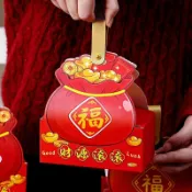 新年福袋造型手提盒糖果 糯米船 雪花酥  好柿發生 / 財源滾滾 春節糖果餅乾包裝盒 伴手禮禮盒