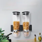 全球選品1館 生活百貨 壁掛式雙桶麥片機 麥片器 食品雜糧儲物罐 燕麥機 穀物分配器