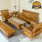 【人氣爆款】復古老榆木沙發家用客廳組合沙發椅茶几羅漢床辦公待客實木沙發