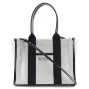 【DOKODEMO】二手BALENCIAGA五金托特包，小號，雙向單肩包 (671402)，帆布，法國製造，黑色/白色，斜挎包，手提包，雙向，開放式，女式