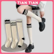 甜甜優品 T366 白色小腿襪 女春夏薄款雙槓顯瘦百搭及膝襪 條紋長襪子 瘦腿襪 堆堆高筒襪 日系少女JK襪