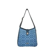 【COACH】Hadley C LOGO拼接皮革斜背馬鞍包(丹寧藍C/緹花布)