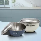 (店+)【一品川流】豆豆316不鏽鋼隔熱碗-附不鏽鋼蓋-14cm-莫蘭迪藍x1+白色x1