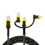 【DEWALT 得偉】超耐用 三合一 充電傳輸線 1.8M MFi認證(承襲得偉耐用的設計及工藝 公司貨)