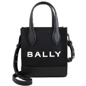 【BALLY】BAR XS 品牌LOGO帆布皮革拼接手提包肩背包(黑)