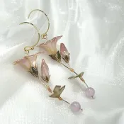 【粉色牽牛花x紫鋰輝石-水晶花耳環】九月生日花生日石 花言日和