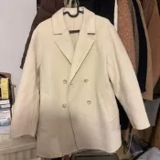 【米倉】二手百貨專櫃女裝日本Uniqlo羊毛大衣羊毛外套 雙排扣西裝大衣 西裝外套優衣庫短大衣 寬鬆版型 中長款大衣