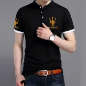 【XIAO】✨現貨✨（小偉時尚精品男裝館）T恤男短袖立領純棉修身青年裝T夏季新款男士大碼潮流瑪莎拉蒂衣服