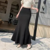 (店+)黑色半身裙長款女2026春新款西裝料垂感氣質彈力包臀魚尾裙長裙 M-C  全店免運免稅