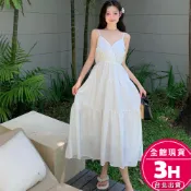 【梨卡】隔日到貨 女裝 小仙女 白色長洋裝 【有內裡】細肩帶連身裙 韓系洋裝 露背連身裙 顯瘦 GA063【現貨24H】