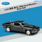 漣漪生活 【1:24合金仿真】福特野馬模型 1969 Mustang 429 汽車模型 合金車模 收藏模型 仿真車 經典肌肉車 精緻內飾 可開門 威利WELLY 展示收藏