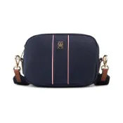 (店+)【TOMMY HILFIGER】AW0AW177100GY 通勤拼色織帶金屬字母斜挎相機包 錦綸 單肩包 女款 藏青色