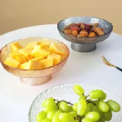 協貿國際日用品生活館 冰露彩色創意干果盤高腳玻璃水果盤輕奢客廳家用茶幾點心零食糖果