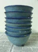 WH27547【四十八號老倉庫】全新 早期 台灣 藍釉 扇竹鳥金魚紋 古早碗 飯碗 碗粿碗 有瑕 1碗價【懷舊收藏擺飾道