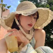 臺灣出貨 免運草帽2026新款夏季蕾絲防曬帽子海邊沙灘帽檐遮陽帽0911