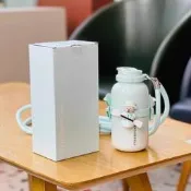 星巴克25夏小清新薄荷綠慢運動熊店長斜挎杯套不鏽鋼茶濾保溫杯子430ml