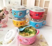 【乙兆】不銹鋼碗 泡麵碗 個人碗 情侶碗 大容量餐碗 附蓋+湯匙 KT貓 哆啦A夢 小小兵 米奇 閃電麥坤 雪寶