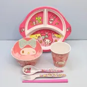 【現貨】免運美樂蒂兒童碗寶寶可愛飯碗宿舍學生吃飯碗火雞麵碗分格餐盤勺造型