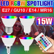 15W RGB LED 燈泡帶遙控多色變化 85-265V E27 可調亮度 GU10 嵌入式 E14 可調光彩色 4 