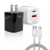 (店+)【WELLY】36W氮化鎵GaN 迷你雙孔充電器+USB to Type-C 耐拉編織充電線(100CM)