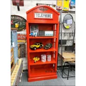 (店+)紅色 電話亭 英倫風 開放式四層 工業風 收納櫃 展示櫃 杯子公仔陳列架 實木書櫃 原木碗盤櫃