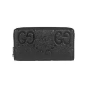 【GUCCI 古馳】GG Jumbo 大標誌皮革ㄇ形拉鍊長夾(黑色)