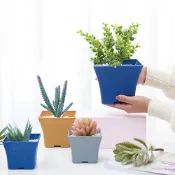 (店+)【生活職人】盆栽 一組3個(塑膠花盆 花盆 盆栽容器  莫蘭迪 四方透氣盆 仿水泥盆 花器 盆器 大花盆 多肉植物)