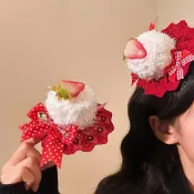 🌸手工頭飾🌺洛麗塔帽子 頭飾 髮夾 生日禮帽🌺甜美紅色草莓蛋糕髮夾女邊夾側邊髮卡少女心可愛Lolita生日頭飾