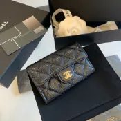 Trend國際精品✨CHANEL 香奈兒 經典CF荔枝牛皮零錢包卡包 淡金扣 晶片