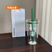 💛星巴克同款吸管杯 585mL 星巴克玻璃杯 玻璃隨行杯 吸管杯 經典女神圖案 透明玻璃杯91