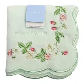【WEDGWOOD】莓果圖樣刺繡飾邊純棉方巾(森林綠)