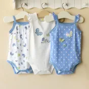 Mom and Bab 背心包屁衣三件組/無袖包屁衣/吊帶連身裝/兔裝-藍蝴蝶【01677-A】貝比幸福小舖