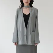 QUEENSHOP_ S 簡約無領附領巾設計西裝外套-灰 現+預【02030585】