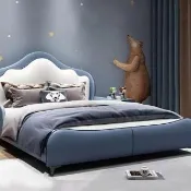 【Taoshop 淘家舖】極光星辰漫遊皮革兒童實木床架 - QY-ETC018 仿真皮(230*224*130cm 不含床墊)