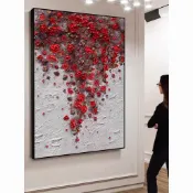 【開立收據】純手繪油畫薔薇花砂巖厚肌理客廳沙發背景墻掛畫走廊入戶玄關裝飾欣欣嚴選店