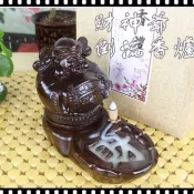 香薰爐 武聖關公 擺件 倒流香 黑檀木雕擺件 財神爺倒流香 家居擺件 實木質工藝禮品 香道招財聚財 香爐 附發票*