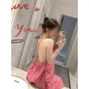 QB 度假風 海邊洋裝 吊帶連身裙 氣質漂亮裙子三亞沙灘裙海邊度假法式辣妹純欲風吊帶連衣裙女夏露背顯瘦長裙子