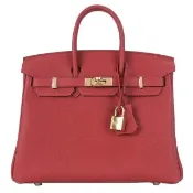 【Hermes 愛馬仕】BIRKIN 25CM 53 TOGO A刻 牛皮柏金包(鴕鳥紅/金釦)