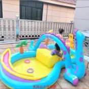 充氣游泳池大型家用寶寶家庭滑梯兒童小孩戶外水池噴水加厚-桃園居百貨優選