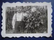 【靖】*=*憶眷村黑白老照片*=*早期➠ “小男孩攝於竹蘺芭花園“➠尺寸:4*3cm➠保真。原版老照片。【非翻拍】