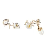 CHANEL經典不規則字母LOGO鑲嵌仿珠造型穿式耳環(淡金)｜100%原廠真品｜JS Maxx官方旗艦館