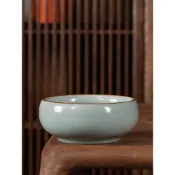 復古 天青色 汝窯 茶洗 大口徑 開片 陶瓷 茶具 古典 輕奢 收藏 手工藝品 特大號 廢水缸 靜心閣