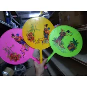 宮扇 古早味 塑膠老扇子，古早文物仕女扇