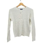 【RALPH LAUREN】polo 女大童小馬刺繡麻花針織外套奶油白一點淡黃(建議成人55kg以下)