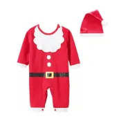 (店+)【JoyBaby】長袖連身衣 寶寶聖誕節 長袖包屁衣 聖誕老人裝 耶誕包屁衣 贈聖誕帽