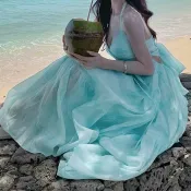 【海邊度假氛圍感】掛脖洋裝 仙女氣質大擺沙灘裙 設計感渡假風洋裝 海邊度假洋裝 裙子